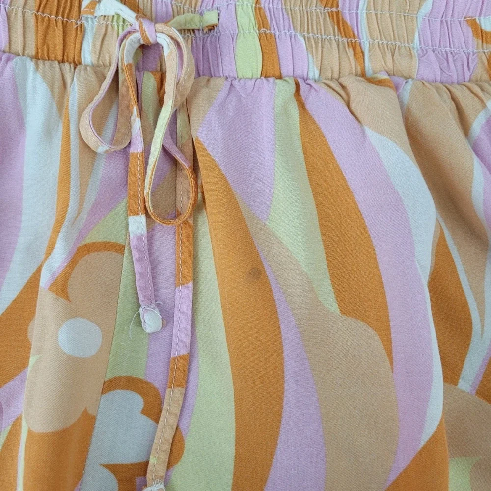 L.I.F.E. Shorts Set Retro Psychedelic Floral Orange Pink Rayon 2pc Medium